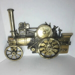 Vintage Cast Metal Steam Engine Train Wall  Plaque Brass Tone.